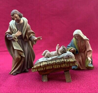 Vintage Hand Carved Wooden Nativity Set Piece Christmas Small