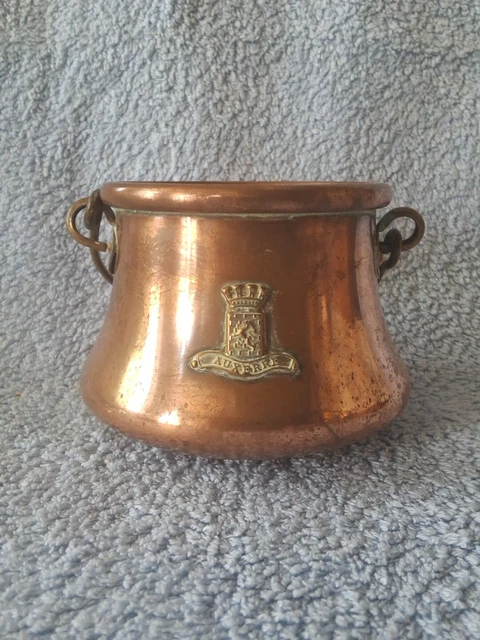 Ancien chaudron marmite en cuivre + anse fer forgé French