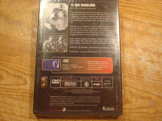 DVD : 13 RUE MADELEINE - James Cagney - Guerre  /  Neuf 2