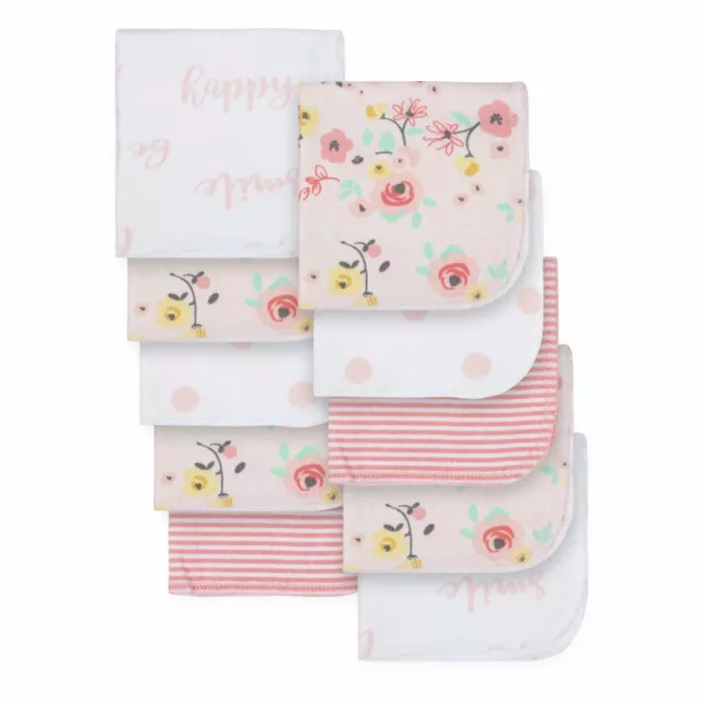 Gerber Baby Girl's 10 Pack Terry Washcloths NEW Floral, Stripes, Dots Adorable