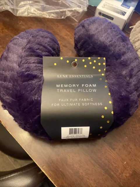 Luxe Essentials Memory Foam Travel Neck Pillow Purple
