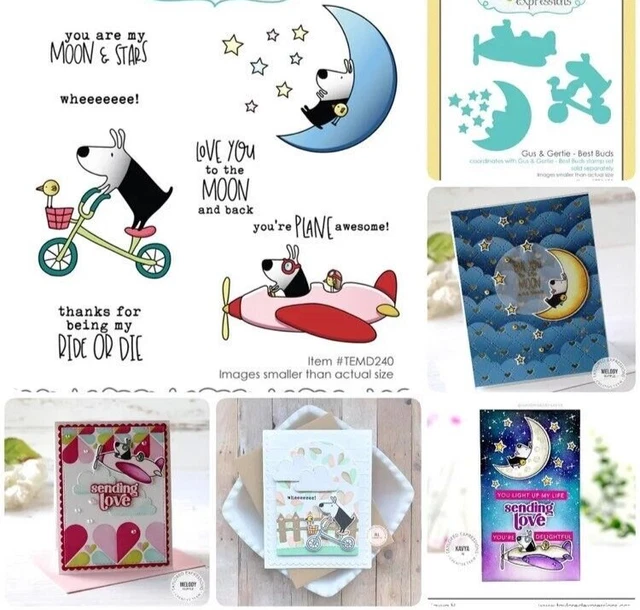 Love You Moon Stars Dog   Sentiment  Silicone Clear Seal Stamp DIY Scrapbooking