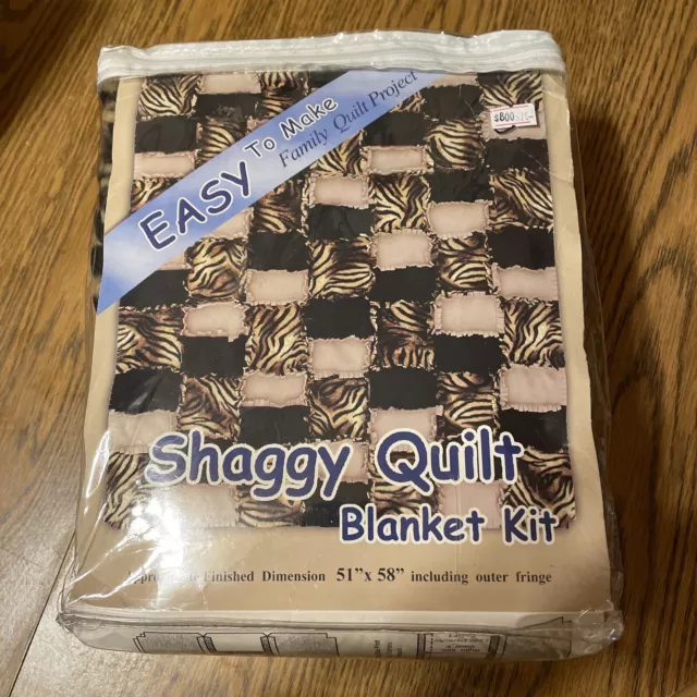 NEW 2005 David Textiles Shaggy Quilt Blanket Kit 51" x 58" Cheetah Print
