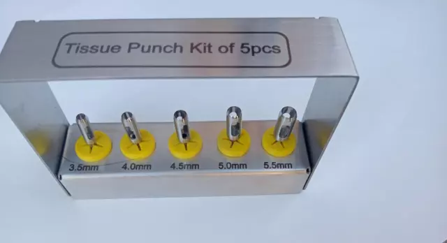 German 5 Pcs Dental Tissue Punch Kit set Surgical Surgery With Bur Holder