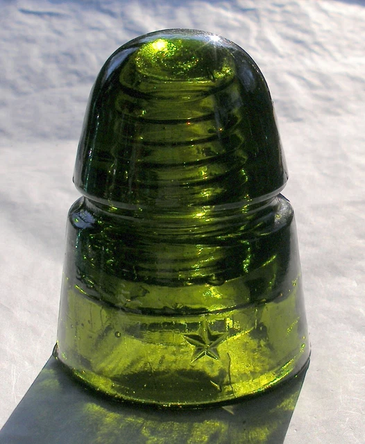 AWESOME Yellow Olive Green Star Beehive Style Glass Insulator