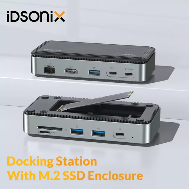 IDsonix M.2 NVME SATA SSD-Gehäuse USB C Hub USB 3.2 10 IN 1 Dockingstation 100W