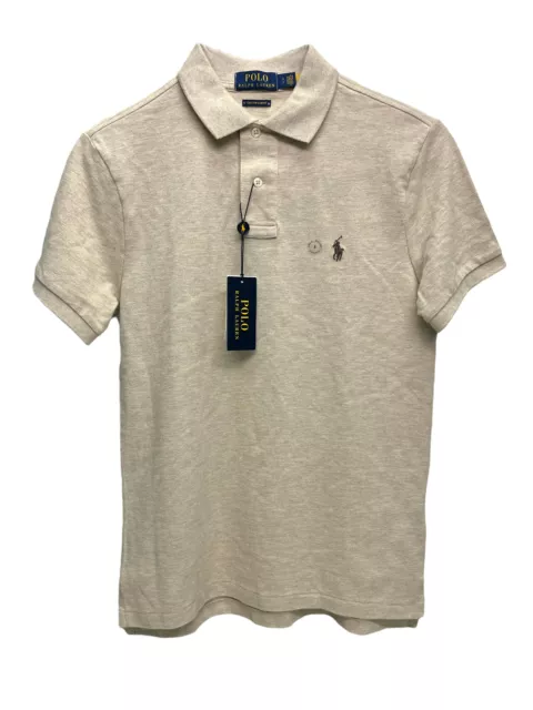 Polo Ralph Lauren Mens Dune Tan Short Sleeve Shirt Custom Slim Fit Mesh $110