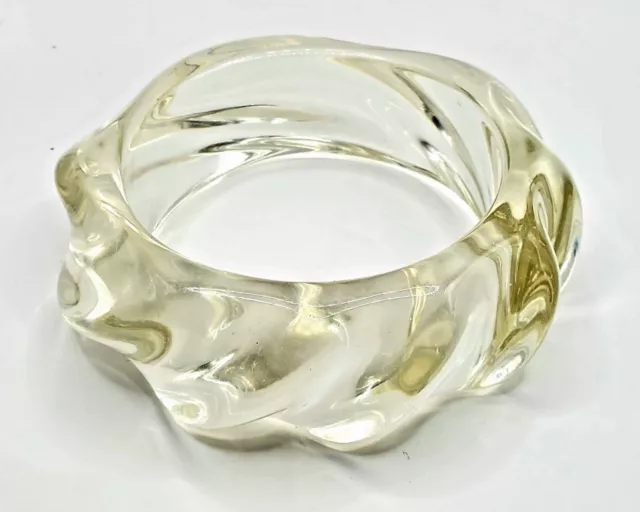 Clear Lucite Bangle Bracelet Chunky Ripple Wave Asymmetrical Vintage