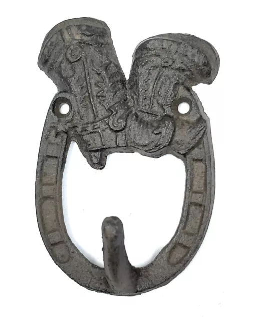 Coat Key Tack Hook Cast Iron Cowboy Boots Western Farmhouse Country Barn Decor