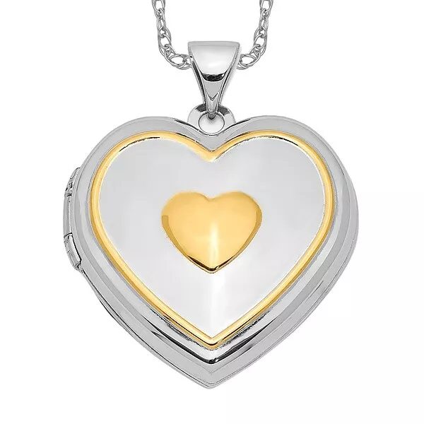 925 Sterling Silver Gold Key Necklace Charm Pendant Inside 21mm Heart Persona...