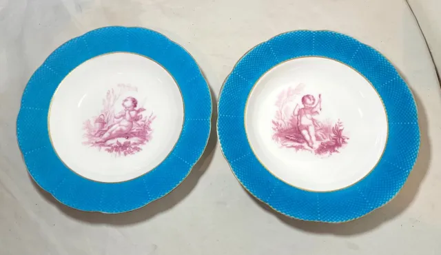 pair of antique hand painted porcelain Minton John Mortlock cherub putti bowls