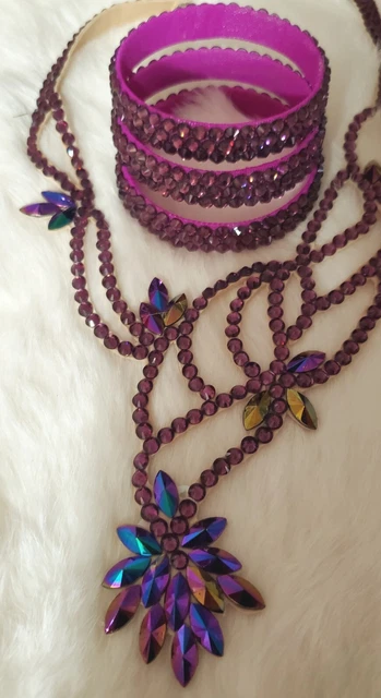 Set of Necklace & 3 Bracelets Purple Amethyst AB  Ballroom Dance Jewelry