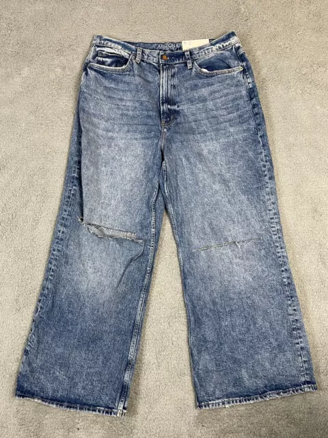 Arizona Jeans Juniors 17 High Rise Wide Leg Blue Glacier Wash Distressed Denim