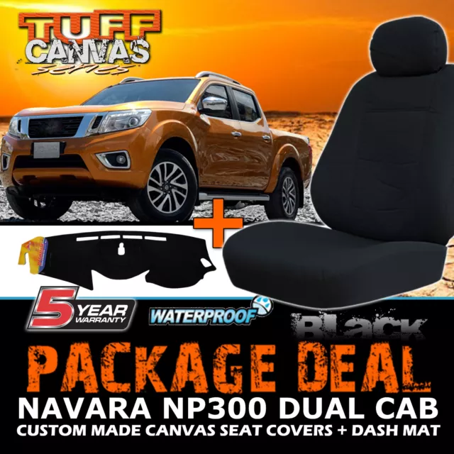 Tuff Canvas Seat Covers + DASH MAT For Nissan Navara D23 NP300 2Rows 2015-ON