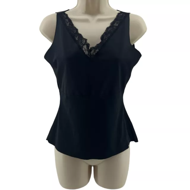 Spanx Black Hide & Sleek Lace V Neck Cami Tank Top Shapewear Womens Large