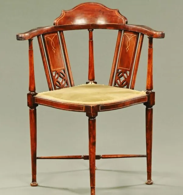 Edwardian antique inlaid mahogany corner chair / dining chair