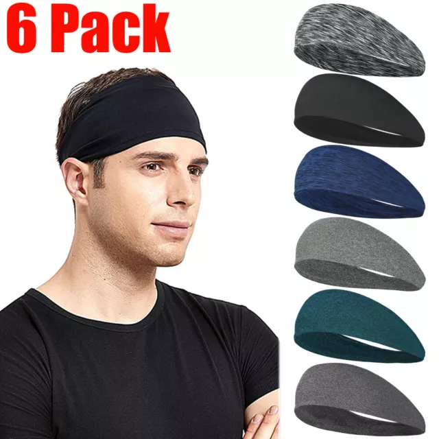 6x Mens Women Sweat Sweatband Headband Stretch Sports Head Band Yoga Gym Running