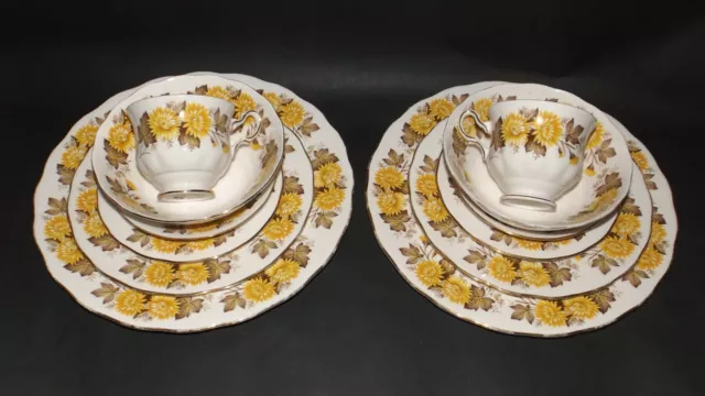 Queen Anne ' LYRIC ' 12 Piece Set for 2 Plates Bowls & Tea Trios Bone China 1960