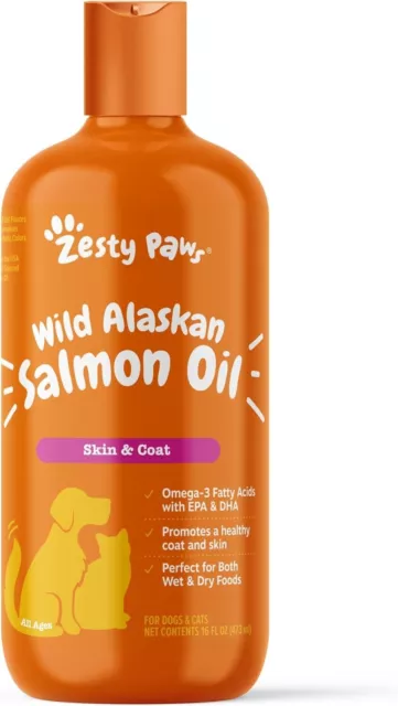 Zesty Paws Pure Wild Alaskan Salmon Oil for Cats and Dogs 16Oz