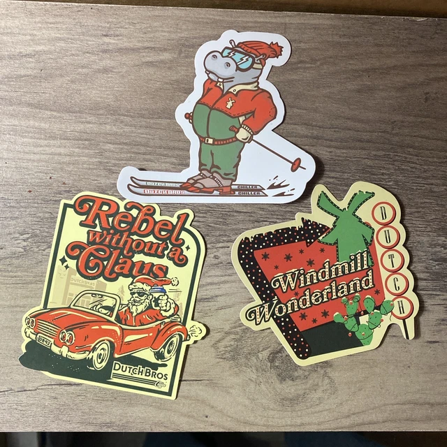 3 DUTCH BROS Stickers December 2023 Christmas Stickers, Complete Dec