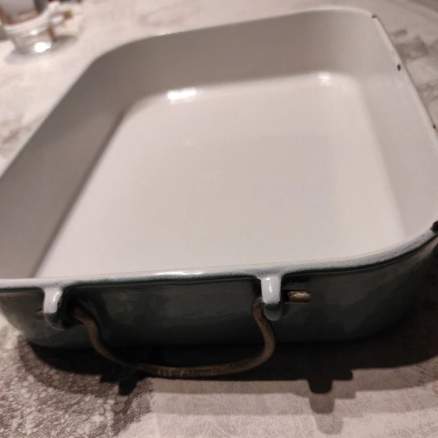 Plat à Four Ovale Ancien En Tôle émaillée Verte – Longueur 29 Cm
