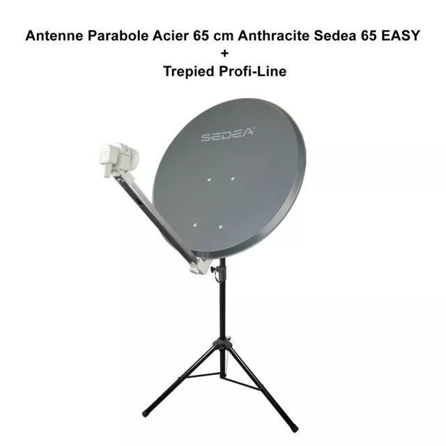 Antenne Parabole Acier 65 cm Anthracite Sedea + Trepied Réglable jusqu'à 180 cm