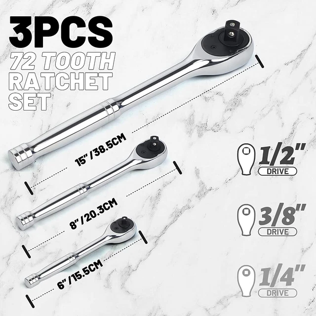 3x Socket Wrench Reversible Ratchet Handle Quick Release 1/4" 3/8" 1/2" Set UK