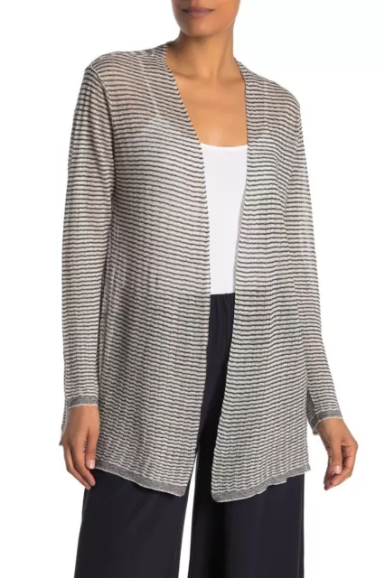 Eileen Fisher Women's Fine Organic Linen Crepe Knit Simple Cardigan XS $228 NWT