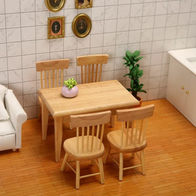 1/12 Miniature Dollhouse Furniture Wooden Dining Table Chair Simulation Toy UK