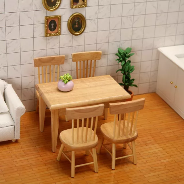 1:12 Miniature Dollhouse Furniture Wooden Dining Table Chair Simulation Toys