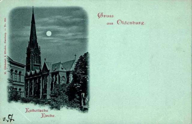 Mondschein Ak Gruss Aus Oldenburg Katholische Kirche Um 1900 Niedersachsen