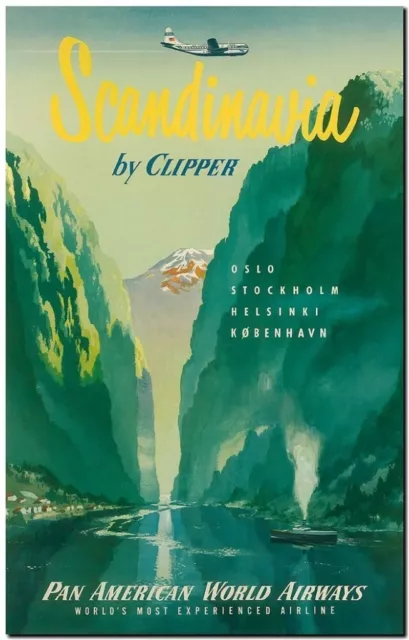 Vintage Illustrated Travel Poster CANVAS PRINT ~Scandinavia clipper 36"x24"
