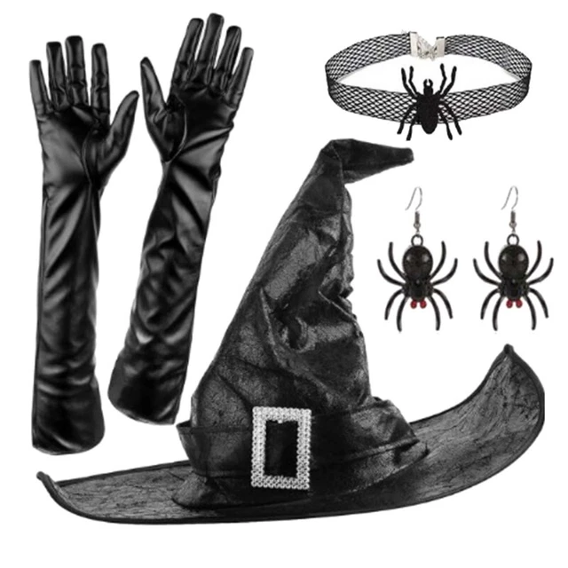 NOVELTY WITCH COSTUME Witch Hat Choker Roleplaying Gloves Earrings
