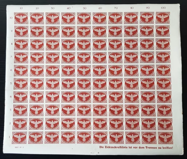 German Empire Third Reich Original 1942 Ww2 Complete Stamp Sheet Feldpost Mnh