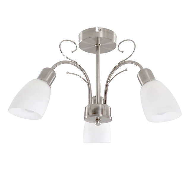 Traditional 3 Way LED Semi Flush Mount Ceiling Light Fitting Brushed Chrome