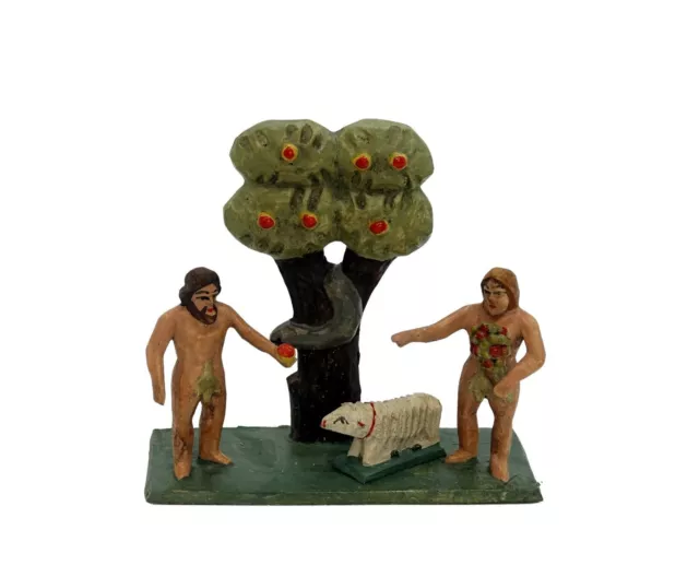 Adam und Eva mit Schlange und Apfelbaum - Holz geschnitzt (# 14551)