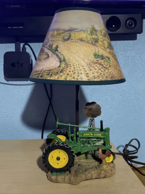 John Deere 1999 Resin Green Farm Tractor 15" Table Lamp w/ Original Shade VGC