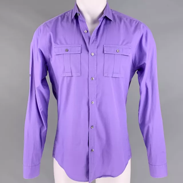 MICHAEL KORS Talla M Violeta Algodón 2 Bolsillos Camisa de Manga Larga