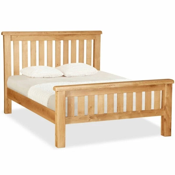 BEDROOM FURNITURE Rustic Oak Slatted Super King Size Bed Wax Finish