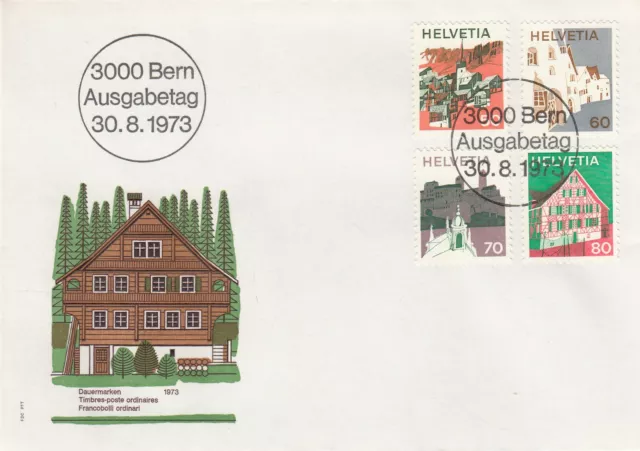 Enveloppe 1er jour timbrée 1973 SUISSE SCHWEIZ HELVETIA AUSGABETAG