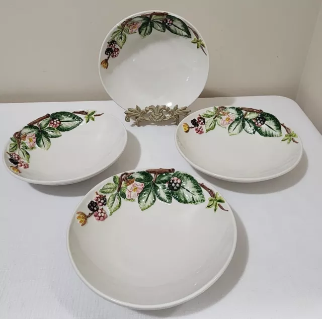 VTG,Italian 4pcs Majolica 3D Floral Berries design,Soup Dish 8.5",Handmade,Italy