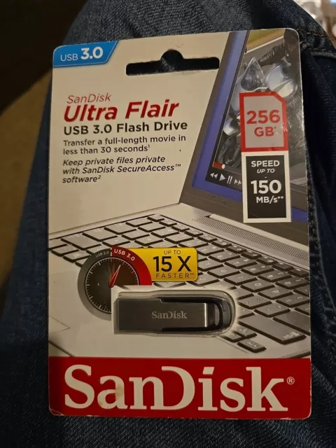 SanDisk 256GB Ultra Flair USB 3.0 Flash Drive, Speed up to 150 mb/s