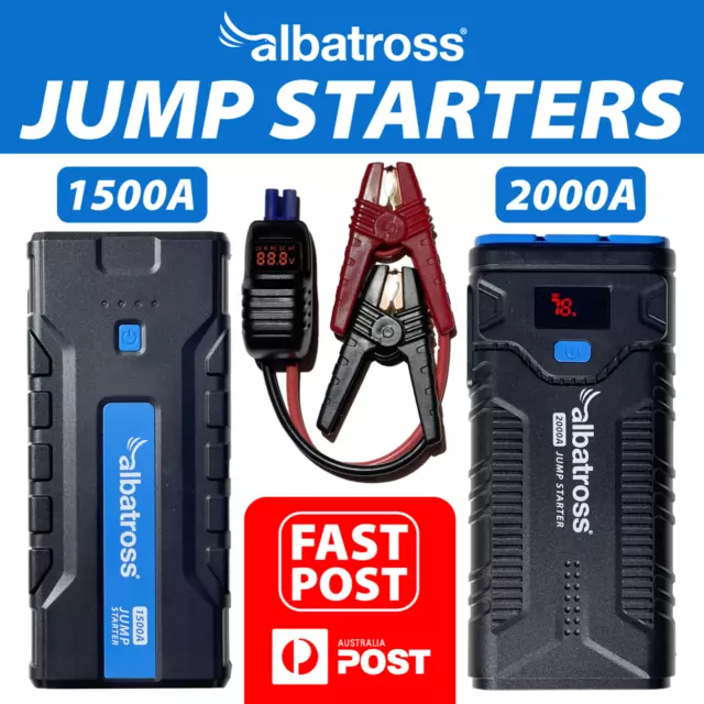 Albatross® 1500A/2000A Vehicle Jump Starter USB Power Bank Torch Car SUV 4WD AUS