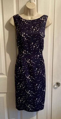 Boden Navy White Spot Sleeveless Scoop Neck Silk Blend Shift Dress Size UK12