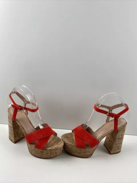 Gianvito Rossi Red Suede & Cork Open Toe Ankle Strap Platform Sandals Women’s 38