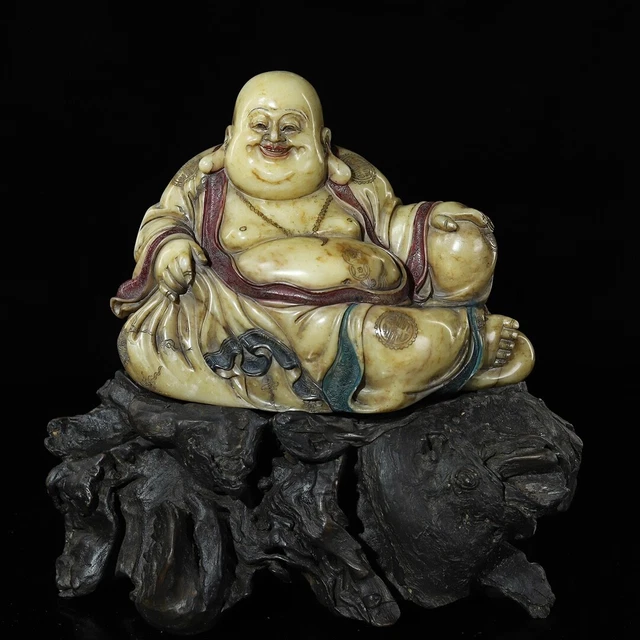 Chinese Exquisite Handmade Lohan carving Shoushan Stone Statue