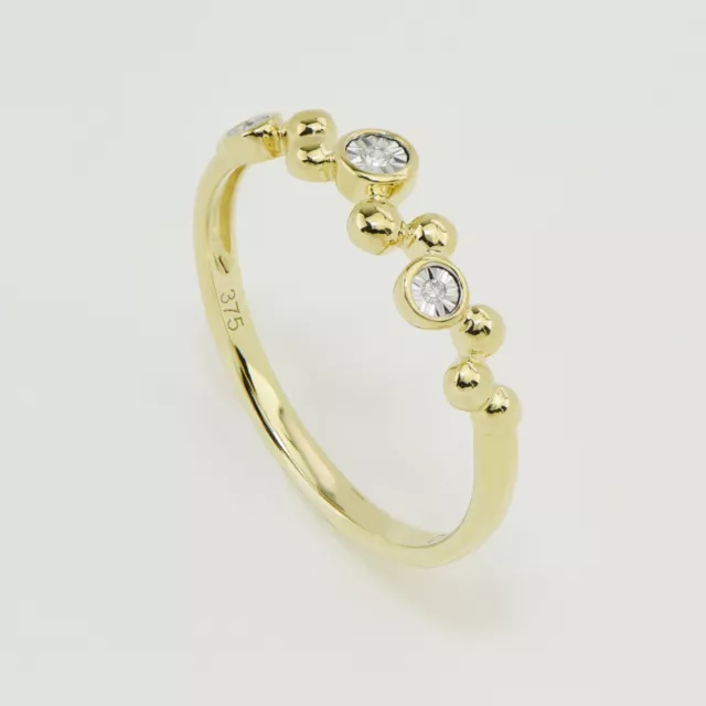 9K Real Yellow Gold 0.01CT Natural Diamond Fashion Band Ring(In-Stock) AU O 1/2
