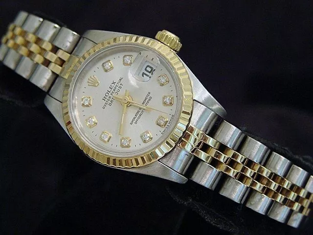 Rolex Datejust Donna 18K Oro & Acciaio Orologio Argento Fabbrica Diamante Dial