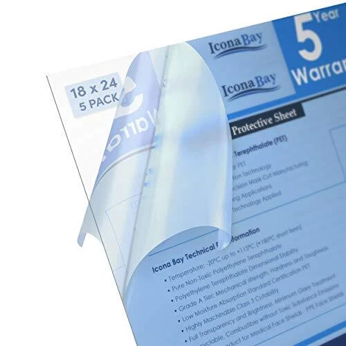 Icona Bay Thin & Flexible PET Plexiglass Plastic Sheet 18x24 x 0.03 inch Clea...