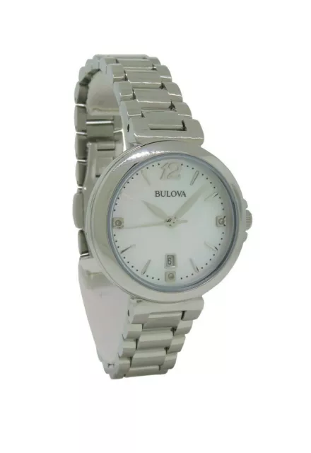 Bulova Diamond Gallery 96P149 Women's Analog Round Mother of Pearl Date Watch